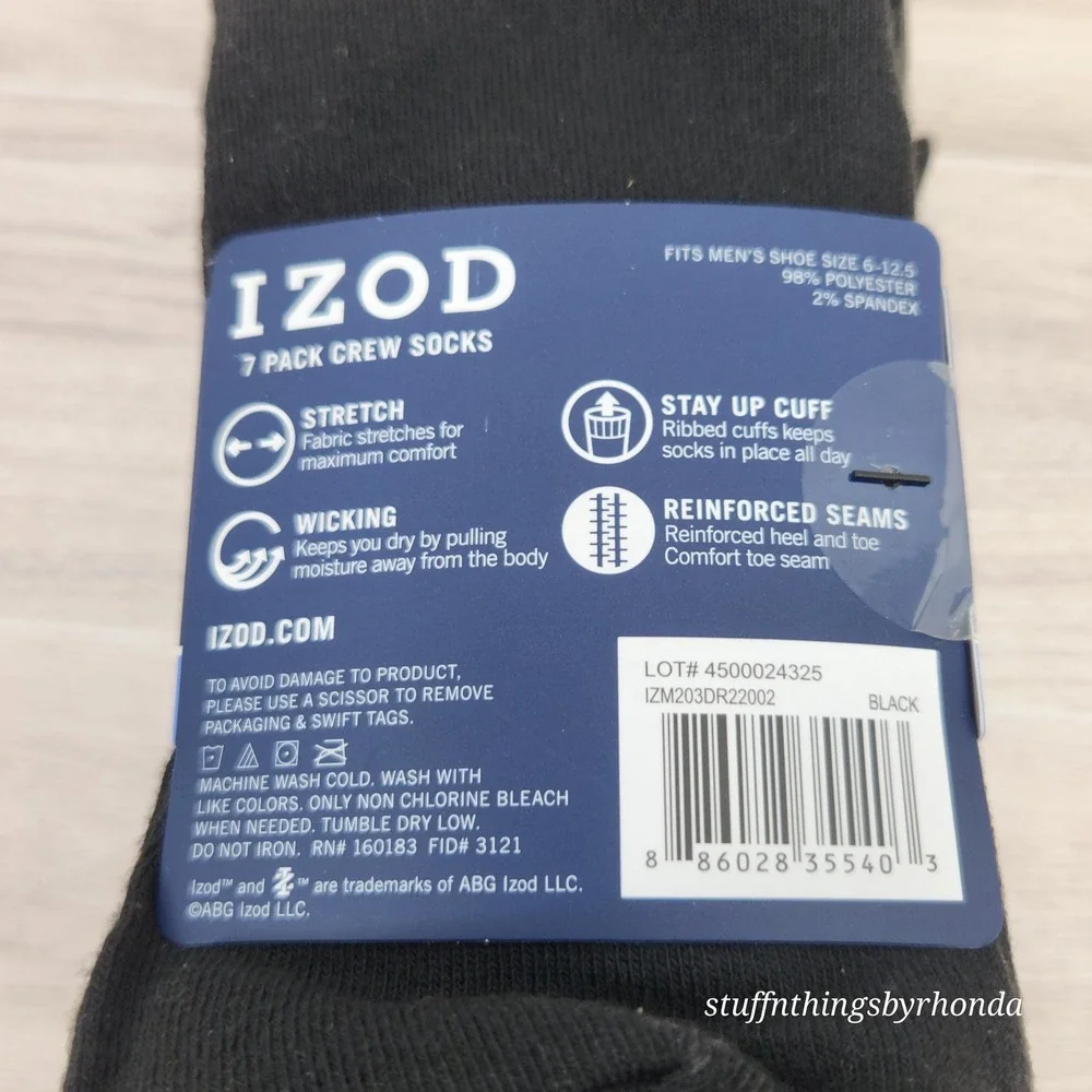 IZOD Crew Socks‎ 6 Pack Wicking Stretch Reinforced Seams Men's Shoe Size 6-12.5